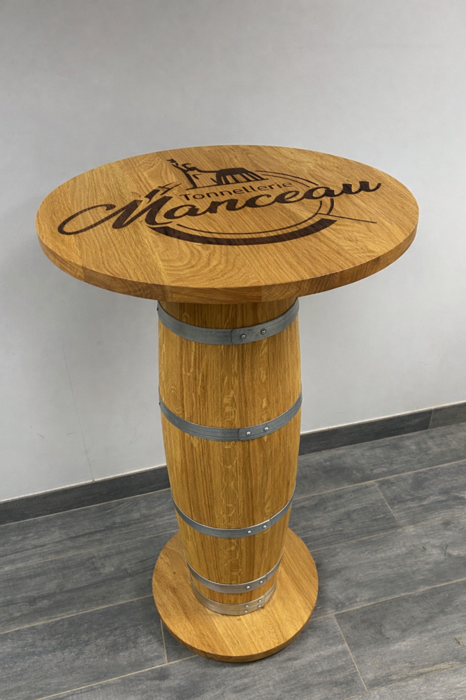 Mange-debout en tonneau chêne massif 94 cm – Table haute bar artisanale